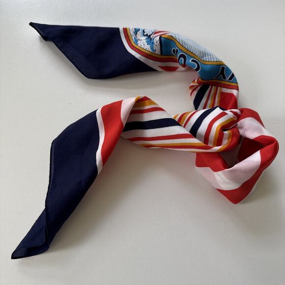 Vintage Nautical Scarf Sailor Navy Cup Red White Blue Stripe Preppy Retro 30” - Picture 3 of 15
